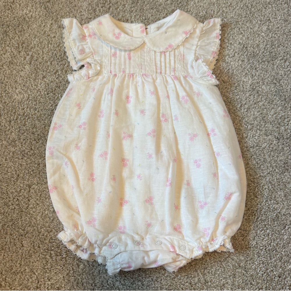 Janie and Jack White Romper with Pink Floral Detail NWT (6-12 months)